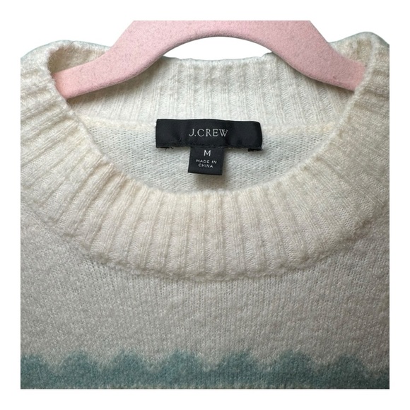 J. CREW Fair Isle Puff Sleeve Crew Neck Merino Wool Blend Sweater M - Picture 8 of 10
